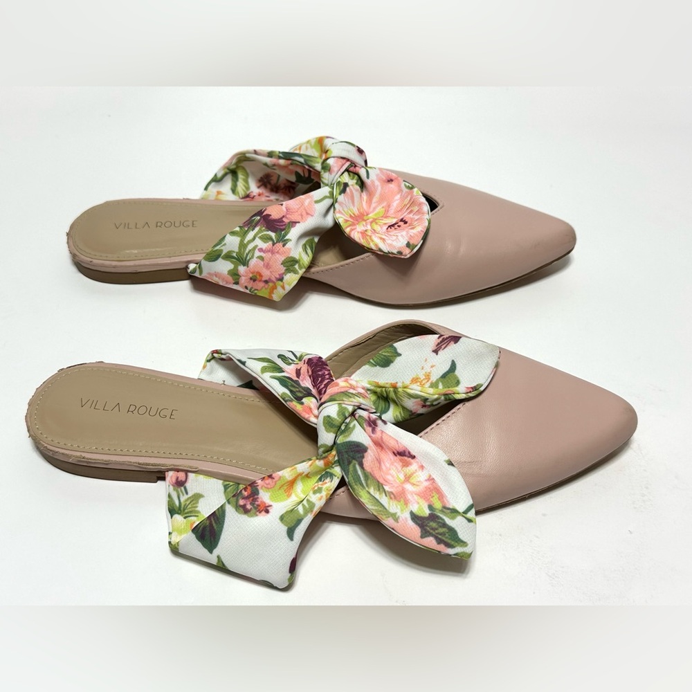 VILLA ROUGE Pink Rose Fabric floral Bow Mules Sandals Sz 9
